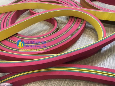 Dây đai dẹt xanh vàng dày 5mm đắp cao su đỏ dày 10mm, Kích thước gia công theo yêu cầu
